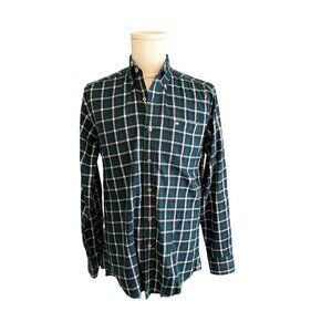 Southern Tide Men's Medium Classic Fit Green Navy Button-Down Cotton Plaid Shirt